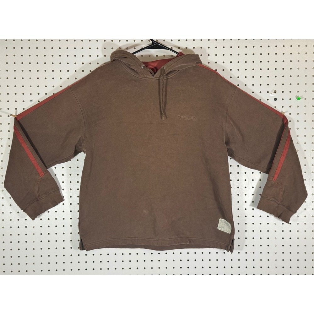 Columbia Sportswear Mens M Brown Hoodie Red Side Stripe Pullover Sweatshirt